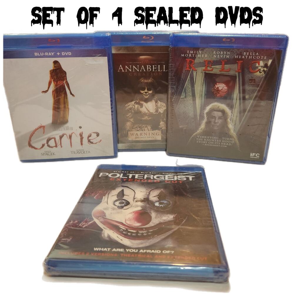 Lot Of 4 Blue-Ray Scary Halloween Movies Poltergeist Carrie Relic Annabelle